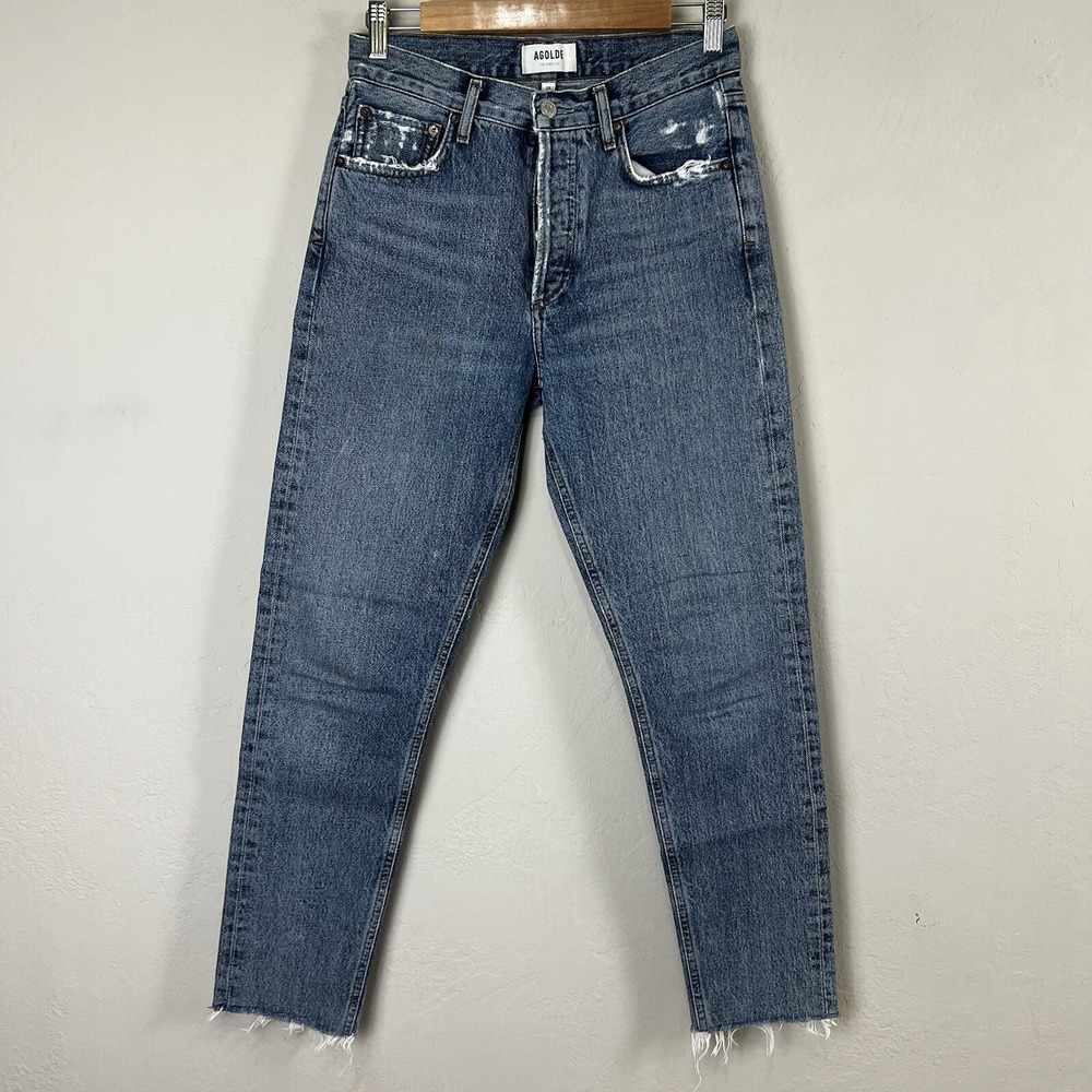 AGOLDE Jamie High Rise Classic Straight Jean Livestream Wash Distressed Ankle 25